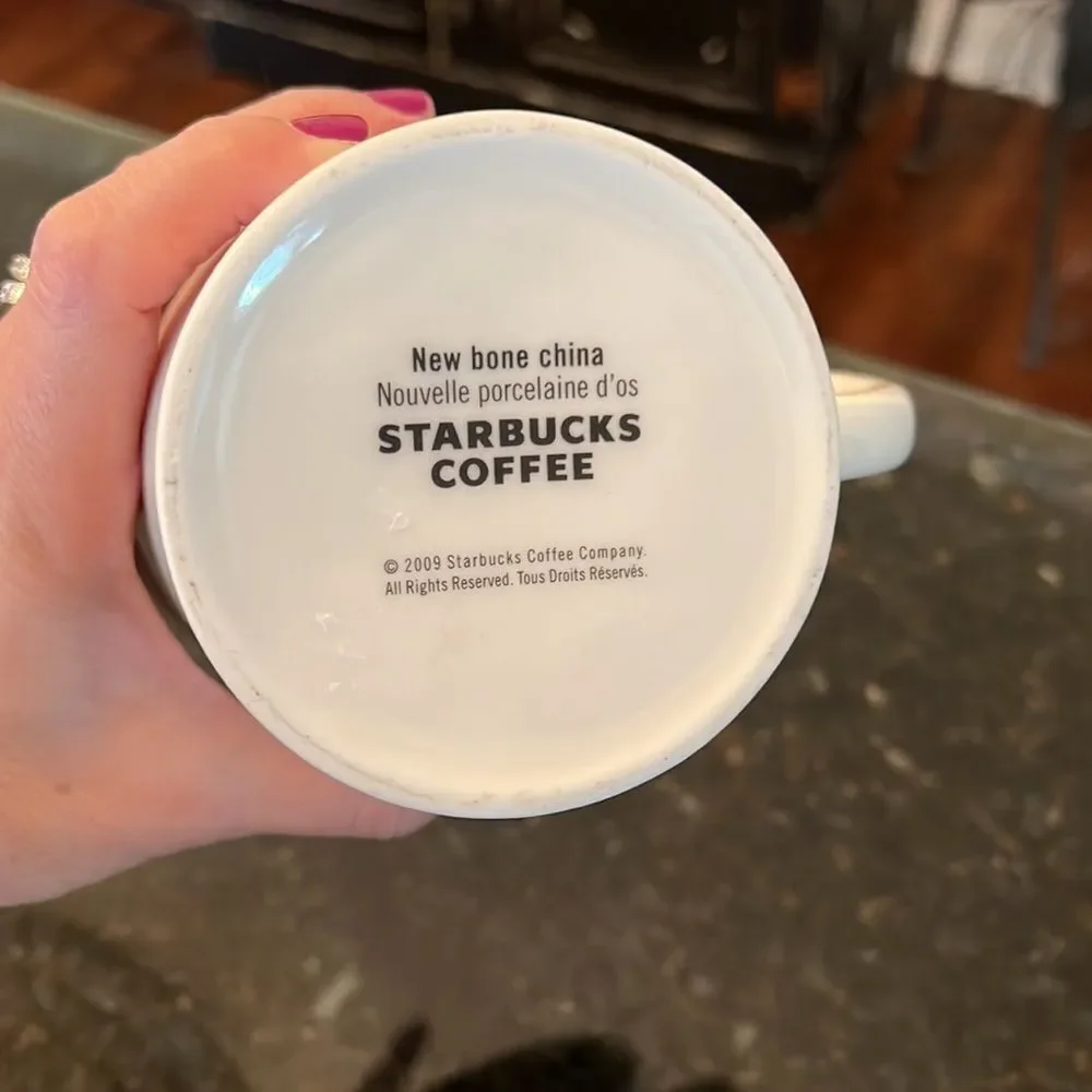 Starbucks Oversized 2009 Retro Style Bone China Coffee Mug  EUC